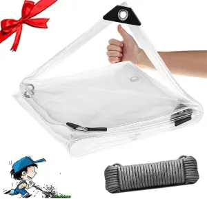 Clear Waterproof Tarps(Increase Grommets Windproof Rope) Poly Tarpaulin Outdoor Garden Rainproof Covering,for Patio,Porch and Outdoor 10x12ft (3x3.6m)