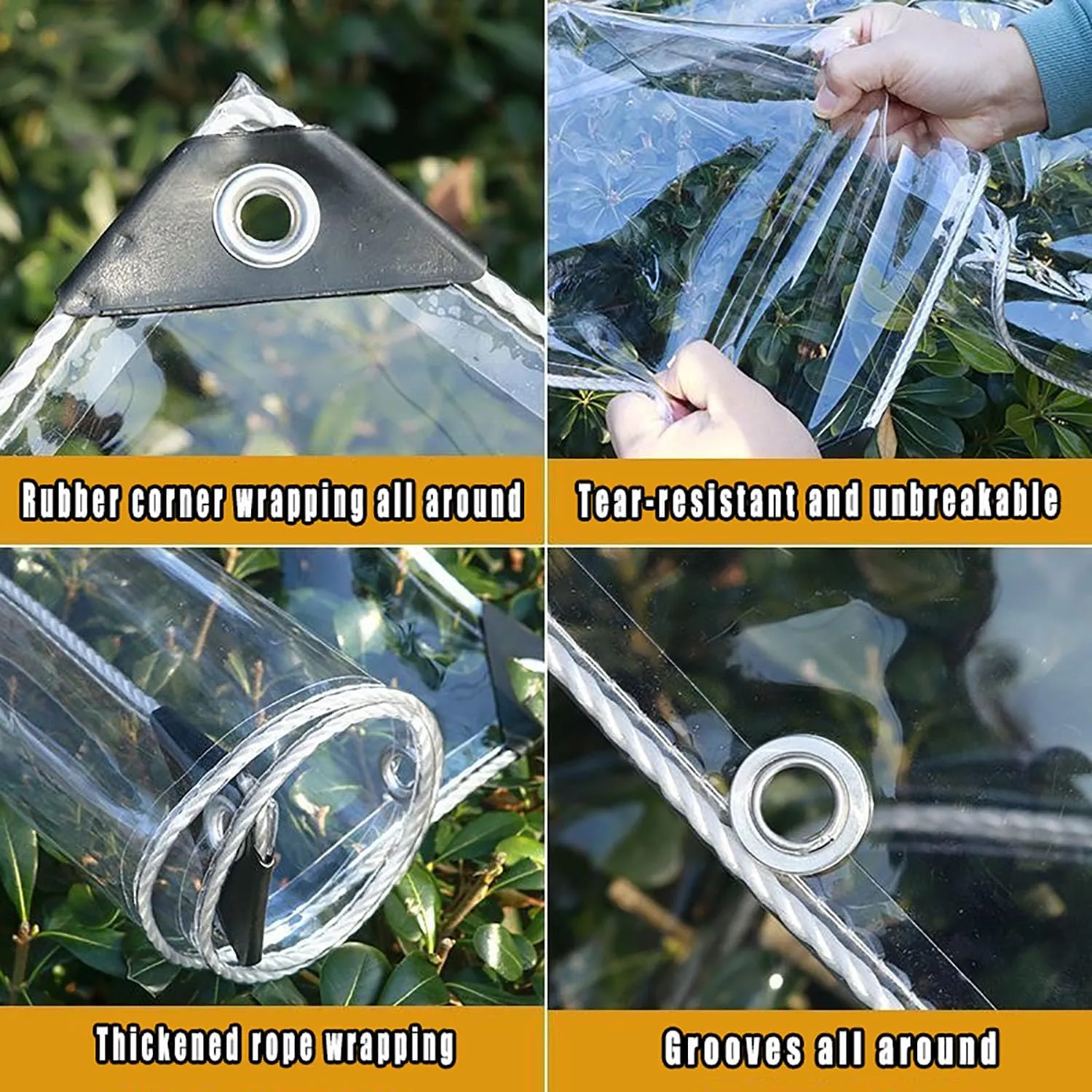 Clear Waterproof Tarps(Increase Grommets Windproof Rope) Poly Tarpaulin Outdoor Garden Rainproof Covering,for Patio,Porch and Outdoor 10x12ft (3x3.6m)