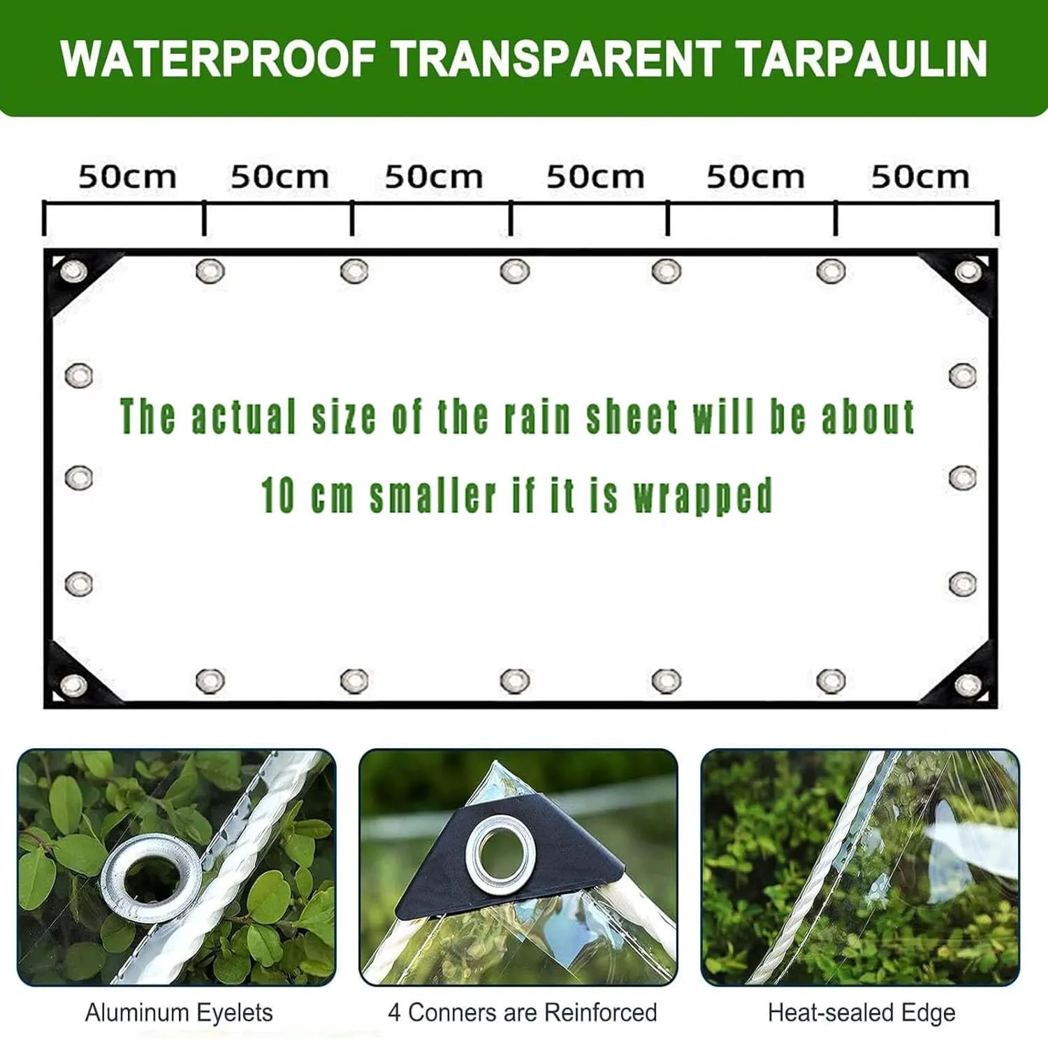Clear Waterproof Tarps(Increase Grommets Windproof Rope) Poly Tarpaulin Outdoor Garden Rainproof Covering,for Patio,Porch and Outdoor 10x12ft (3x3.6m)