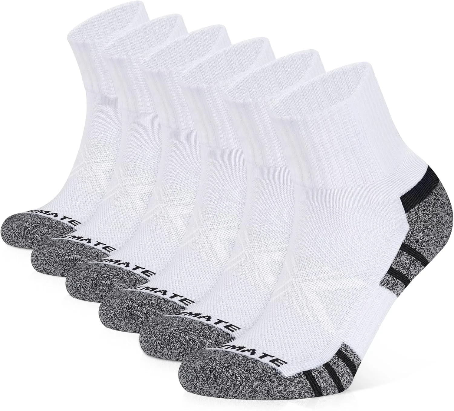 CLOSEMATE 6 Pack Mens Ankle Athletic Socks Cushioned Running Sports Cotton Quarter Socks