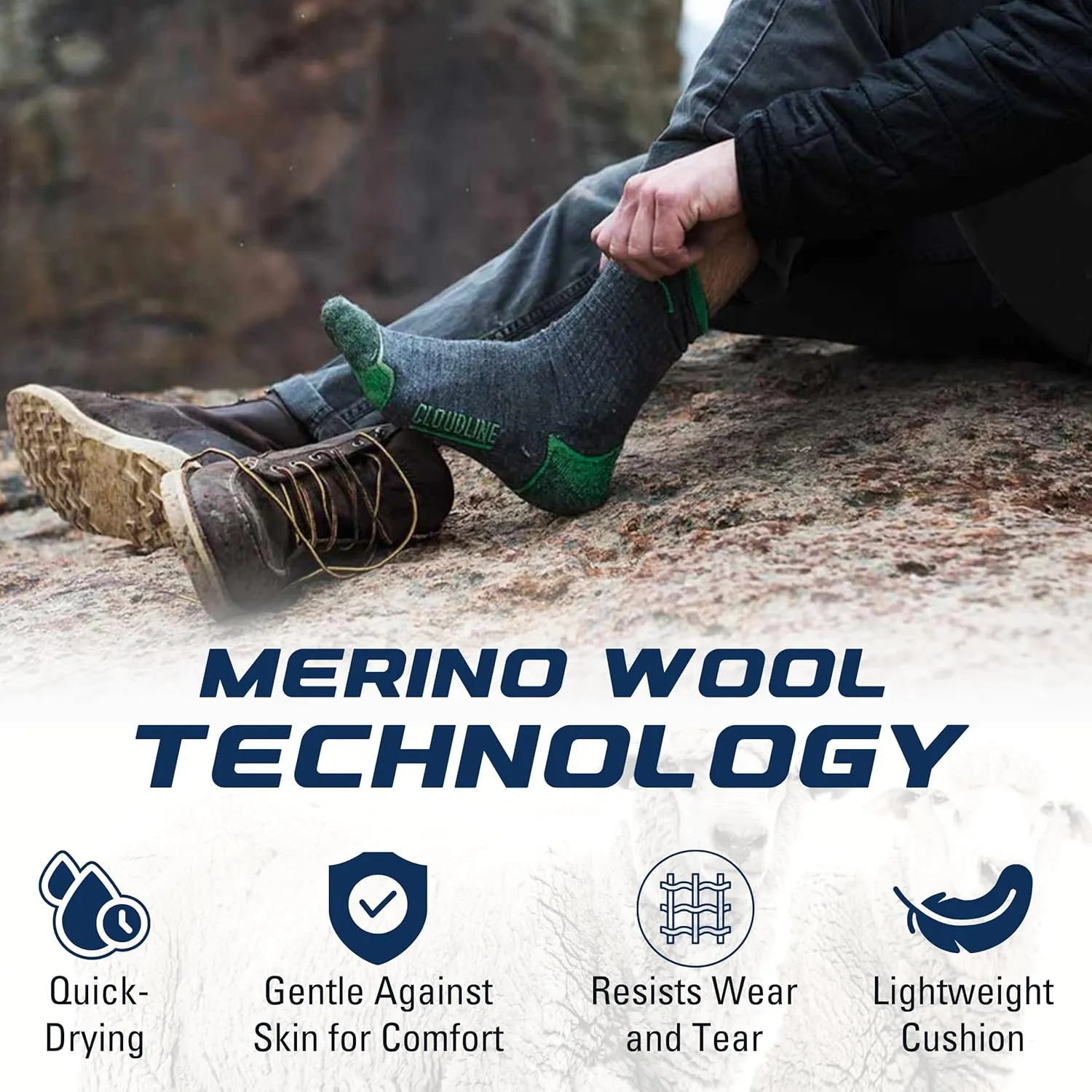 CloudLine - Merino Wool Hiking Socks for Men & Women - Light Cushioned, Merino Wool, Seamless, Moisture Wicking & Breathable