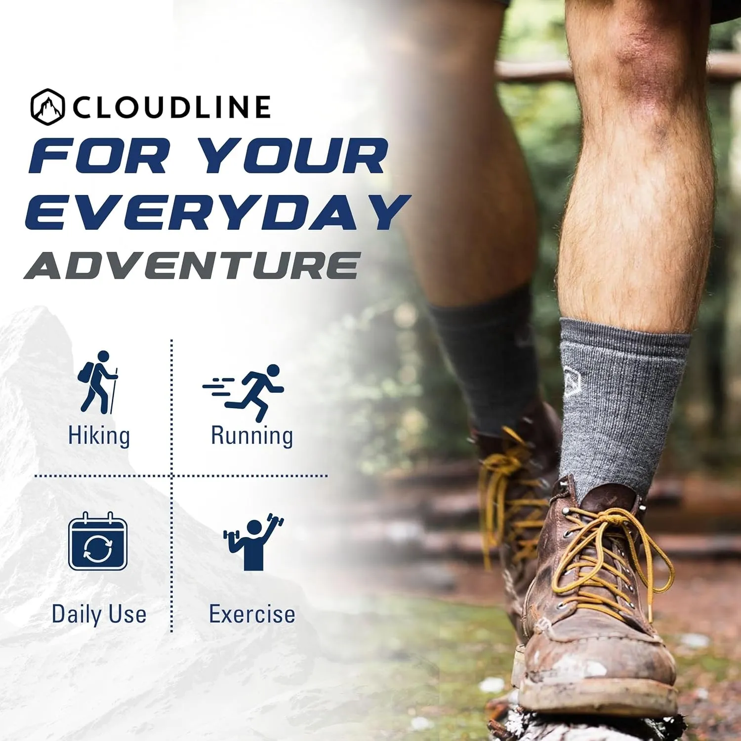 CloudLine Merino Wool Hiking Socks for Men and Women, Light Cushion, Warm, Soft, Moisture Wicking Crew Socks, USA Made 3 Pair