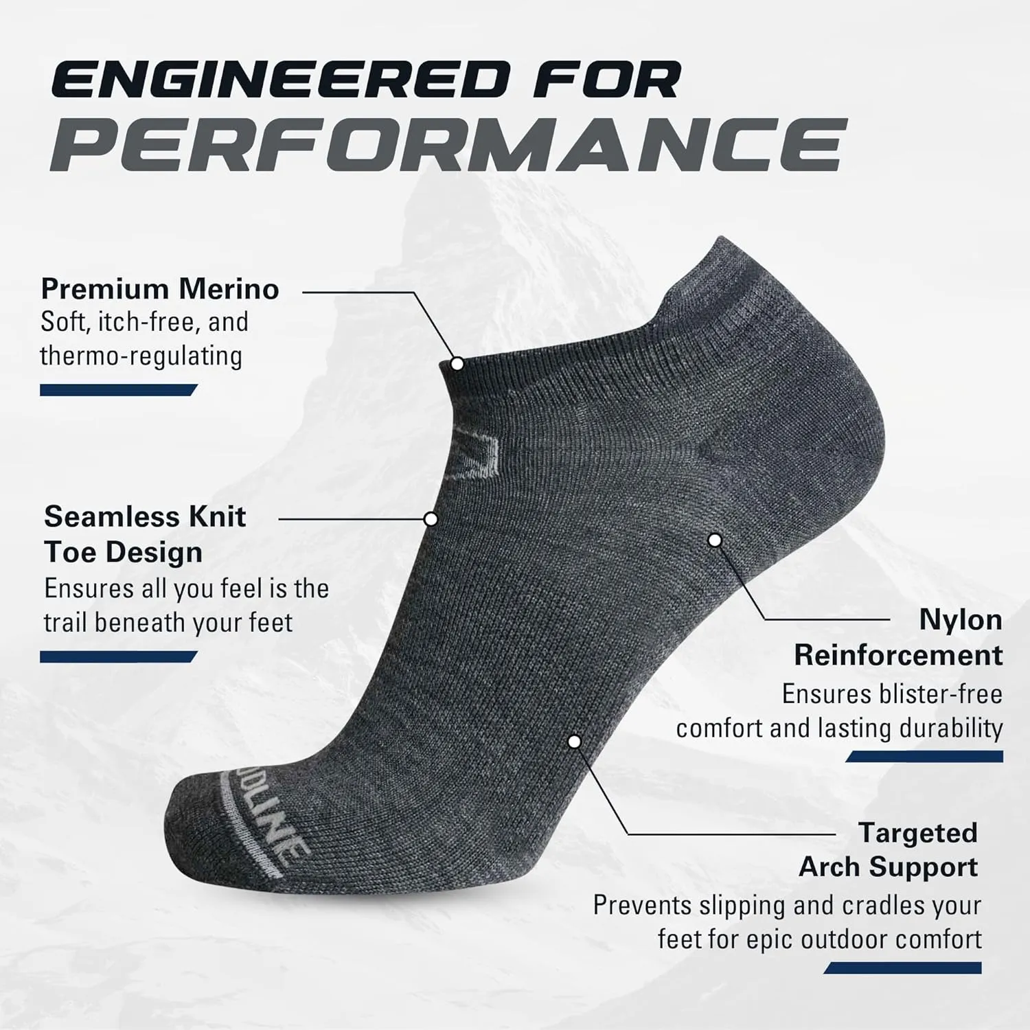 CloudLine Merino Wool Running Socks for Men and Women - Ultralight, Anti-Blister, Moisture Wicking Socks, Made in USA 1 Pair