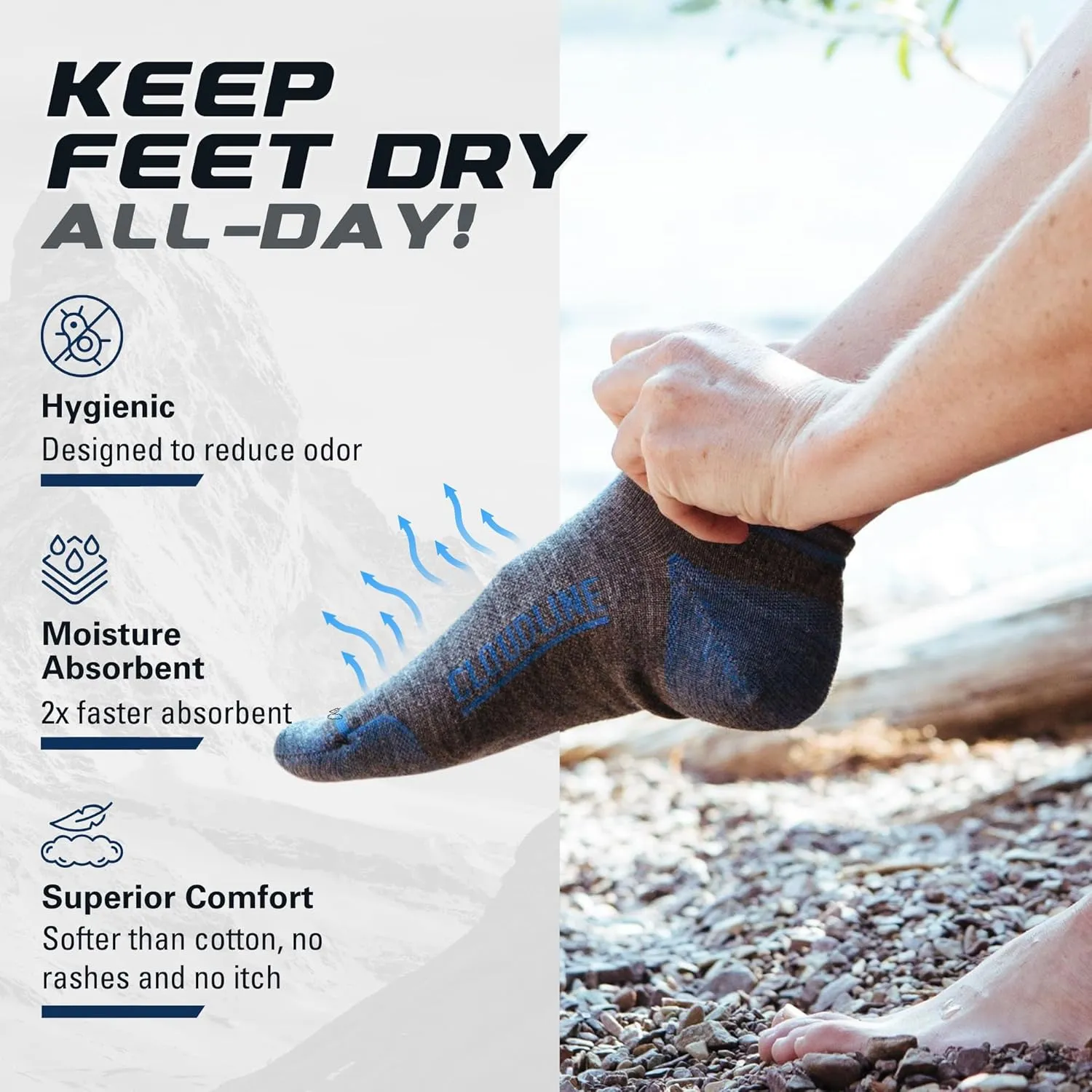 CloudLine Merino Wool Running Socks for Men and Women - Ultralight, Anti-Blister, Moisture Wicking Socks, Made in USA 1 Pair