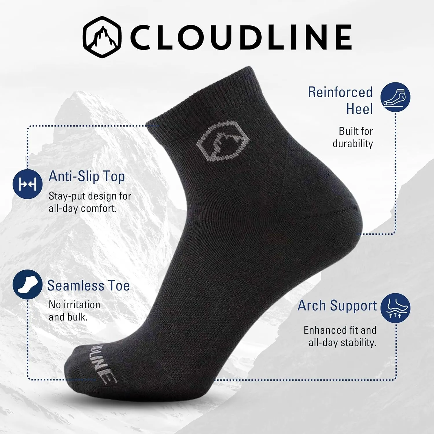 CloudLine - Merino Wool Socks for Men & Women, Wool Running Socks - Light Cushion, Breathable, Moisture Wicking - Made in USA