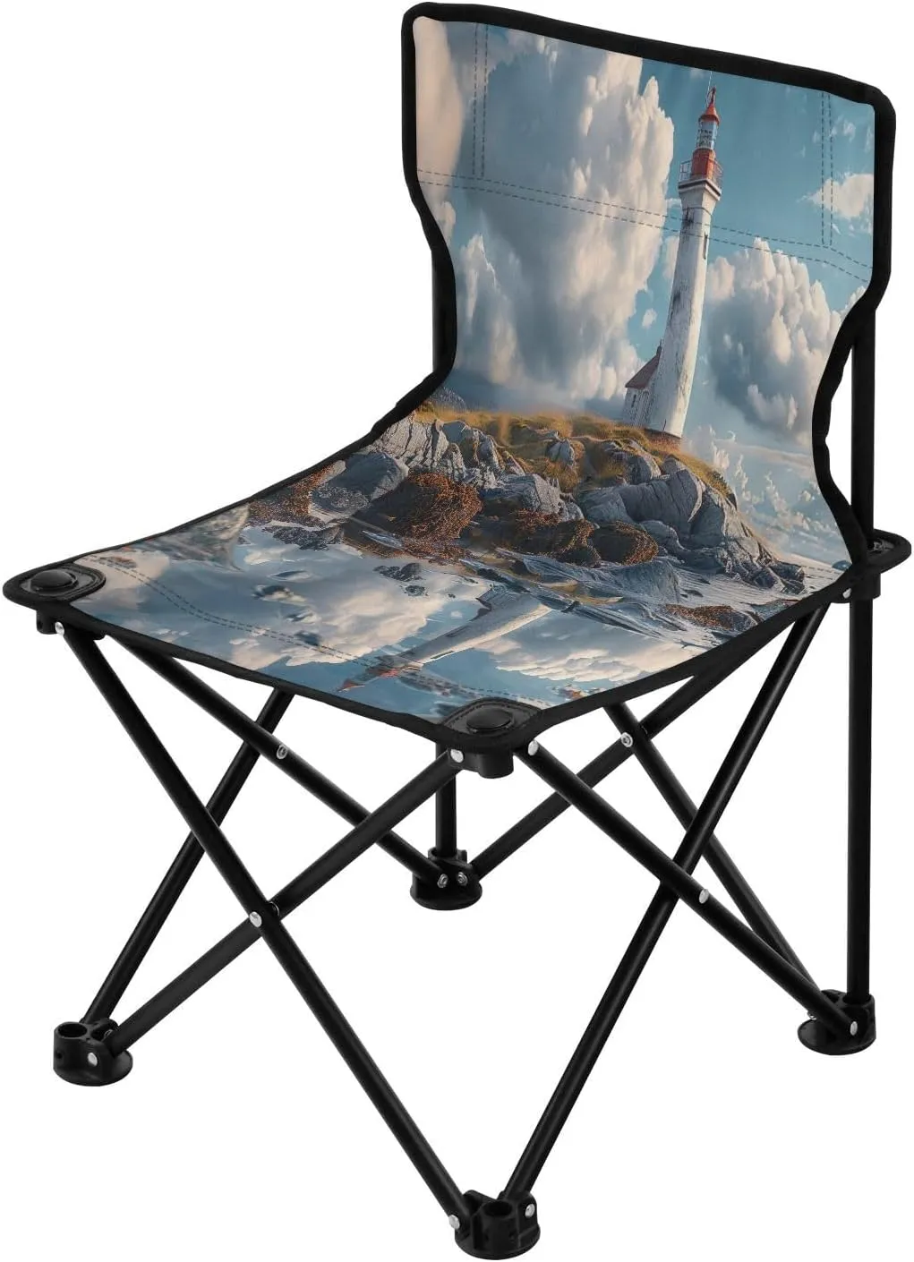 Clouds Lighthouse Portable Outdoor Folding Chair Anti-Slip Padded Oxford Cloth Stool Camping Chair Small for Beach Hiking Fishing Gardening Quad Camp Chair