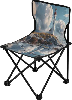 Clouds Lighthouse Portable Outdoor Folding Chair Anti-Slip Padded Oxford Cloth Stool Camping Chair Small for Beach Hiking Fishing Gardening Quad Camp Chair