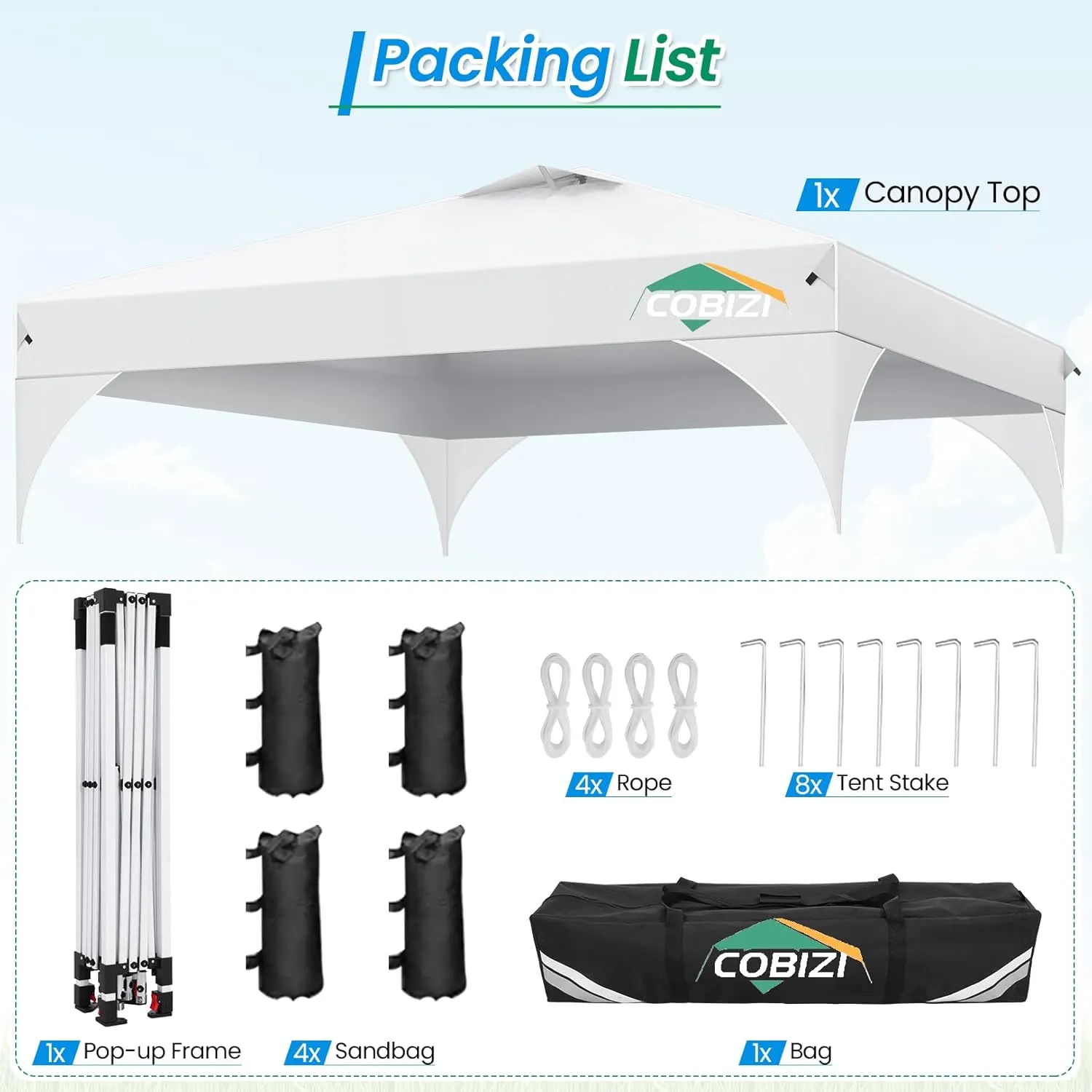 COBIZI 10x10 Pop Up Canopy Tent with 3 Removable Sidewalls & Air Vent | Waterproof Instant Setup 90s, Commercial-Grade Gazebo Tent for Camping/BBQ/Events | Includes Sandbags, Stakes & Ropes(White)