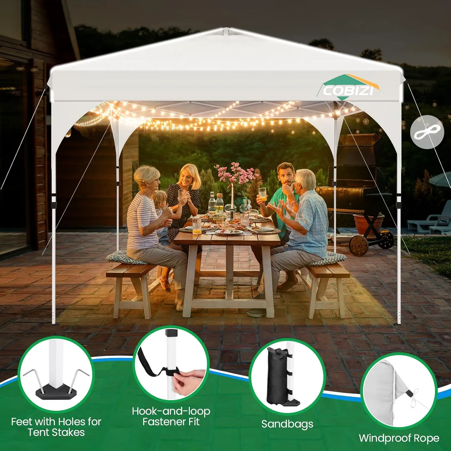COBIZI 10x10 Pop Up Canopy Tent with 3 Removable Sidewalls & Air Vent | Waterproof Instant Setup 90s, Commercial-Grade Gazebo Tent for Camping/BBQ/Events | Includes Sandbags, Stakes & Ropes(White)
