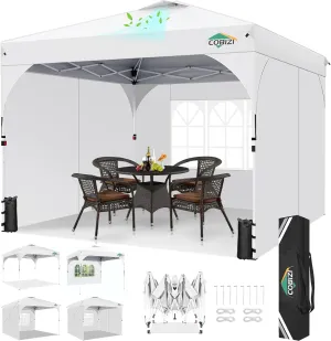 COBIZI 10x10 Pop Up Canopy Tent with 3 Removable Sidewalls & Air Vent | Waterproof Instant Setup 90s, Commercial-Grade Gazebo Tent for Camping/BBQ/Events | Includes Sandbags, Stakes & Ropes(White)