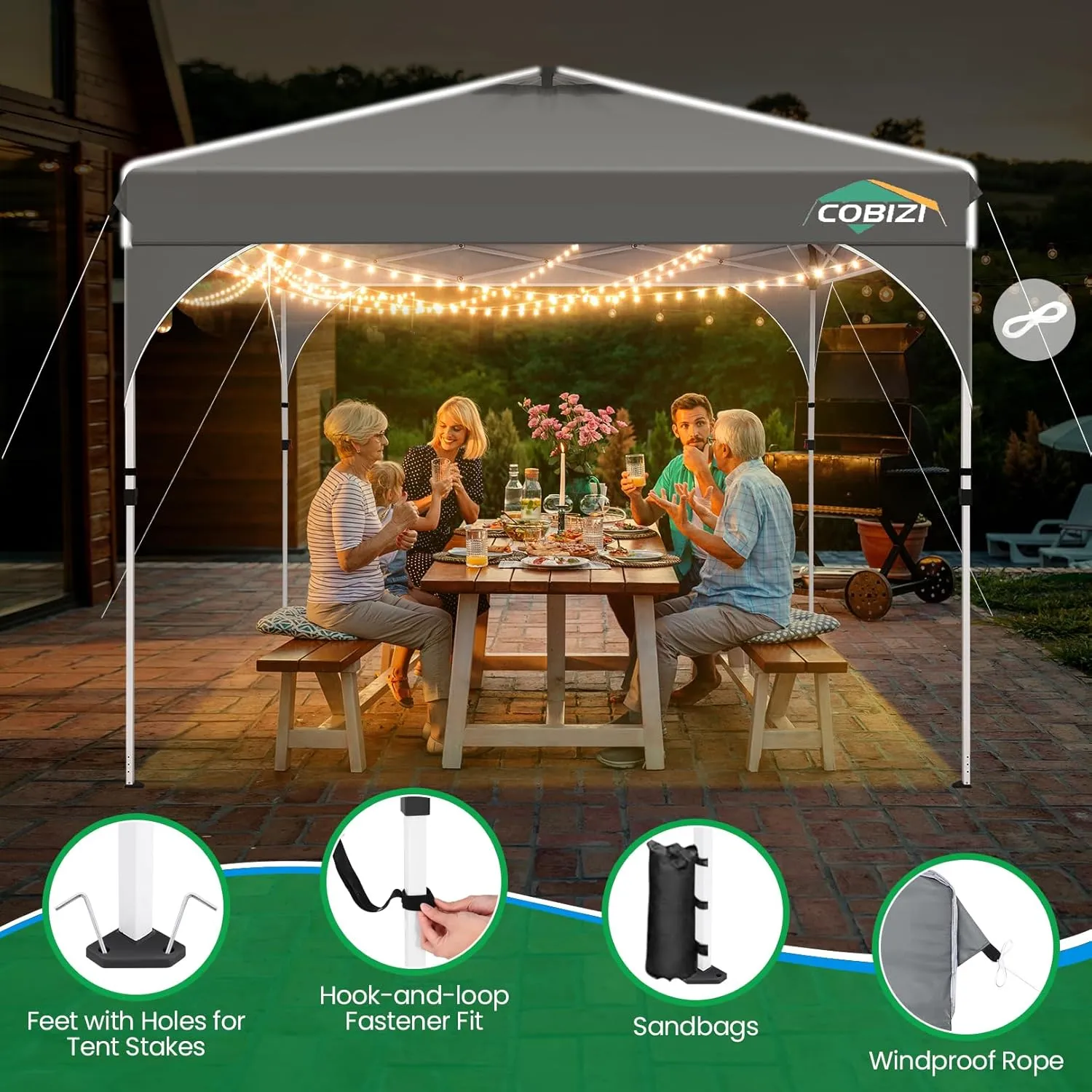 COBIZI 10x10 Pop Up Canopy with 3 Removable Sidewalls, Easy Pop Up Comercial Instant Canopy with One Push Center Lock, Waterproof Canopy with Sidewalls for Event, Rope & Stakes & Sandbags, Grey