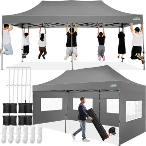 COBIZI 10x20 Pop up Canopy Tent with 6 Sidewalls - Waterproof Heavy Duty Gazebo for Parties, Outdoor Tent, Carry Bag with Wheel (10x20ft, Gray)