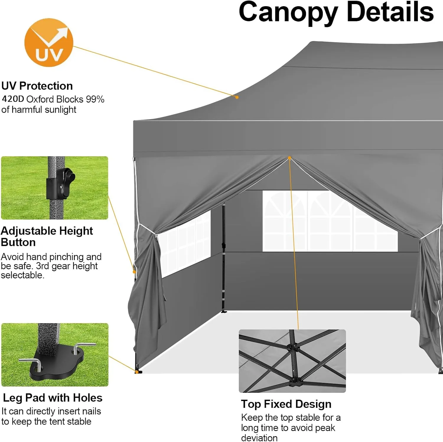 COBIZI 10x20 Pop up Canopy Tent with 6 Sidewalls - Waterproof Heavy Duty Gazebo for Parties, Outdoor Tent, Carry Bag with Wheel (10x20ft, Gray)