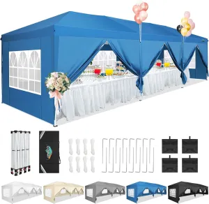 COBIZI 10x30 Canopy Party Tent with 8 Walls 10x30 Pop Up Tent for Parties Waterproof UPF 50  Outdoor Commercial Event Tent for Party Backyard Gazebo Canopy with Sidewalls & Sandbags(Blue,10x30ft