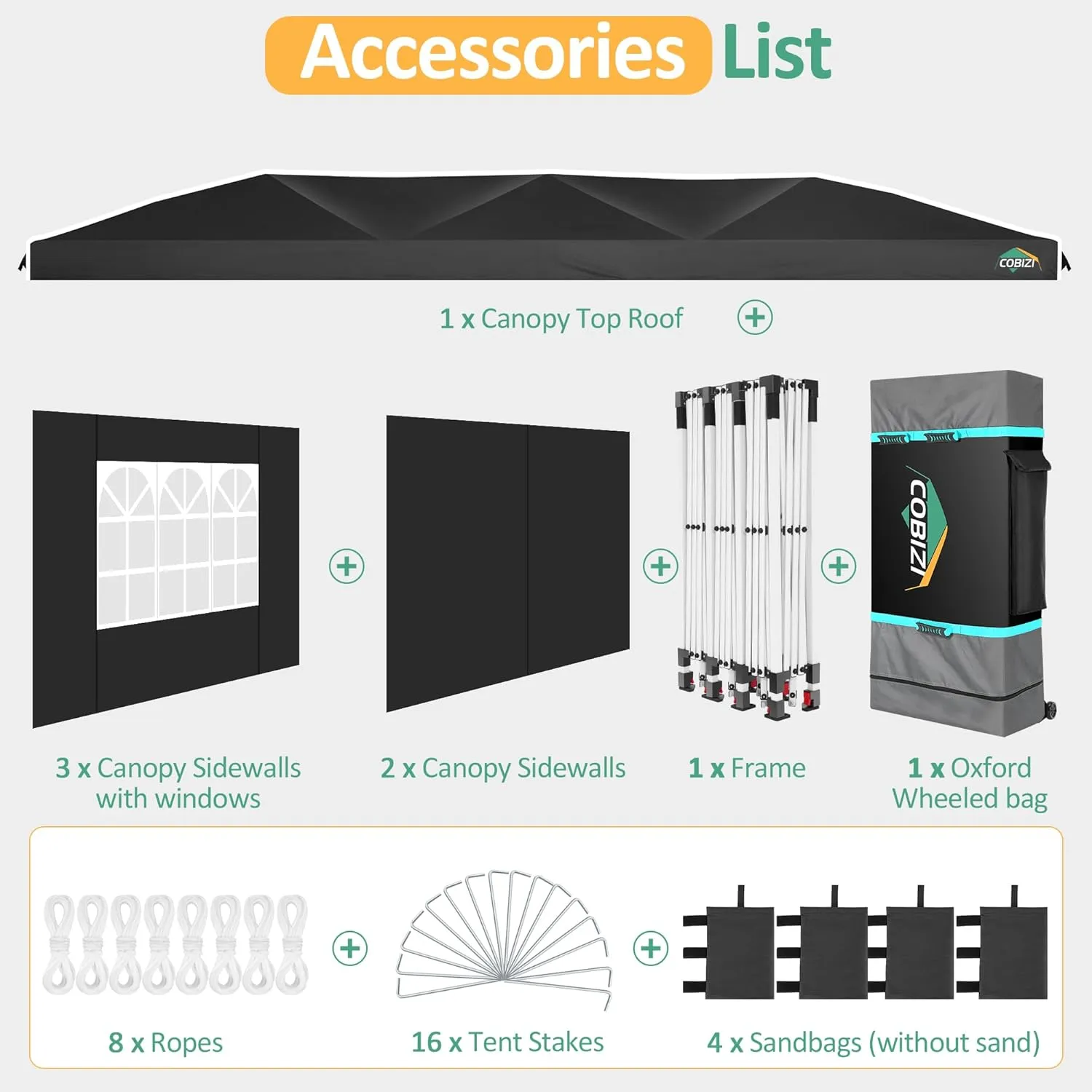 COBIZI 10x30 Party Tent: 10x30 Pop Up Canopy with Wheeled Bag - Tents for Parties with Patented Center-Lock Tech, 420D Waterproof Fabric, Easy Setup Canopy Tent with Removable Sidewalls, (Black)