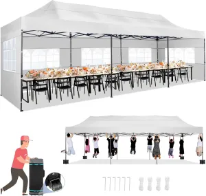 COBIZI 10x30 Pop up Canopy Tent Heavy Duty with 8 Sidewalls, Easy Set-up Commercial Outdoor Party Tent, 100% Waterproof Wedding Tent Gazebo, 3 Height Adjustable with Wheeled Bag, White