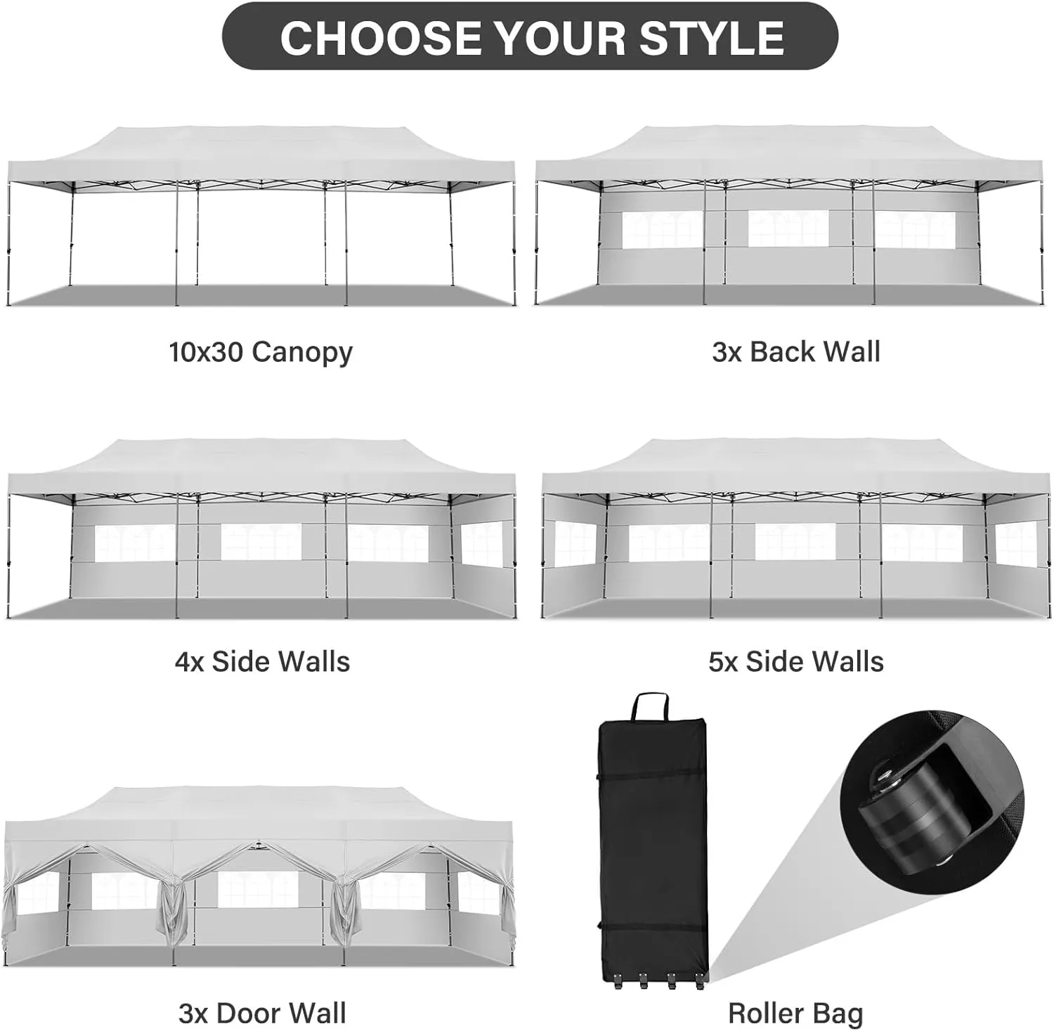 COBIZI 10x30 Pop up Canopy Tent Heavy Duty with 8 Sidewalls, Easy Set-up Commercial Outdoor Party Tent, 100% Waterproof Wedding Tent Gazebo, 3 Height Adjustable with Wheeled Bag, White