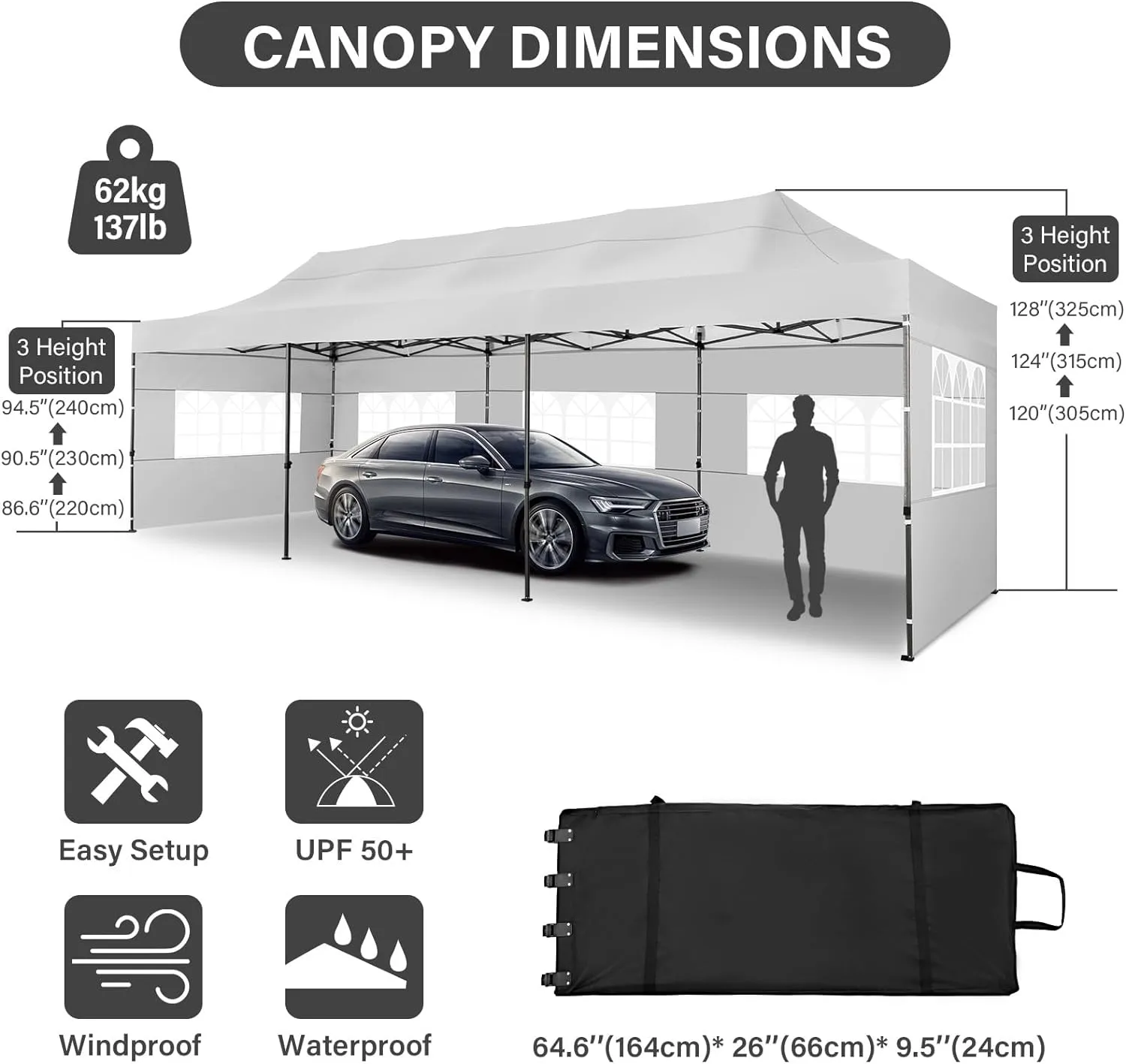 COBIZI 10x30 Pop up Canopy Tent Heavy Duty with 8 Sidewalls, Easy Set-up Commercial Outdoor Party Tent, 100% Waterproof Wedding Tent Gazebo, 3 Height Adjustable with Wheeled Bag, White