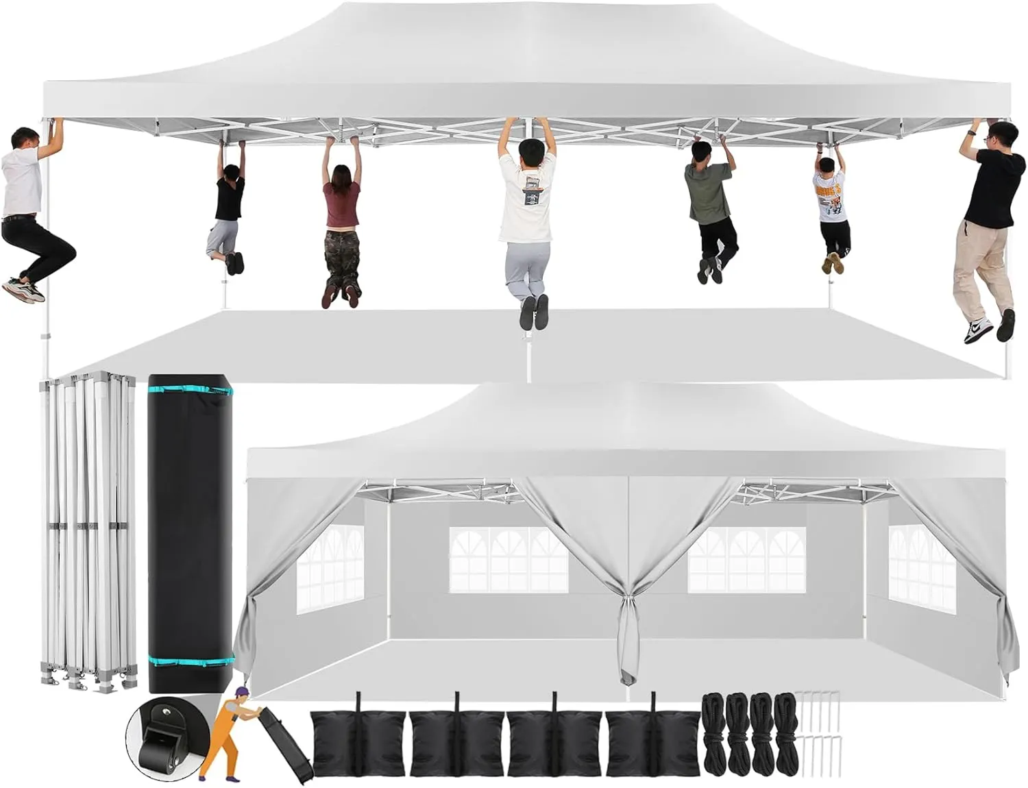 COBIZI 13x26 Pop Up Canopy with 6 Sidewall,Heavy Duty Canopy UPF 50  All Season Wind Waterproof Commercial Outdoor Wedding Party Tents for Parties Canopy Gazebo with Roller Bag(13 x 26 ft White)