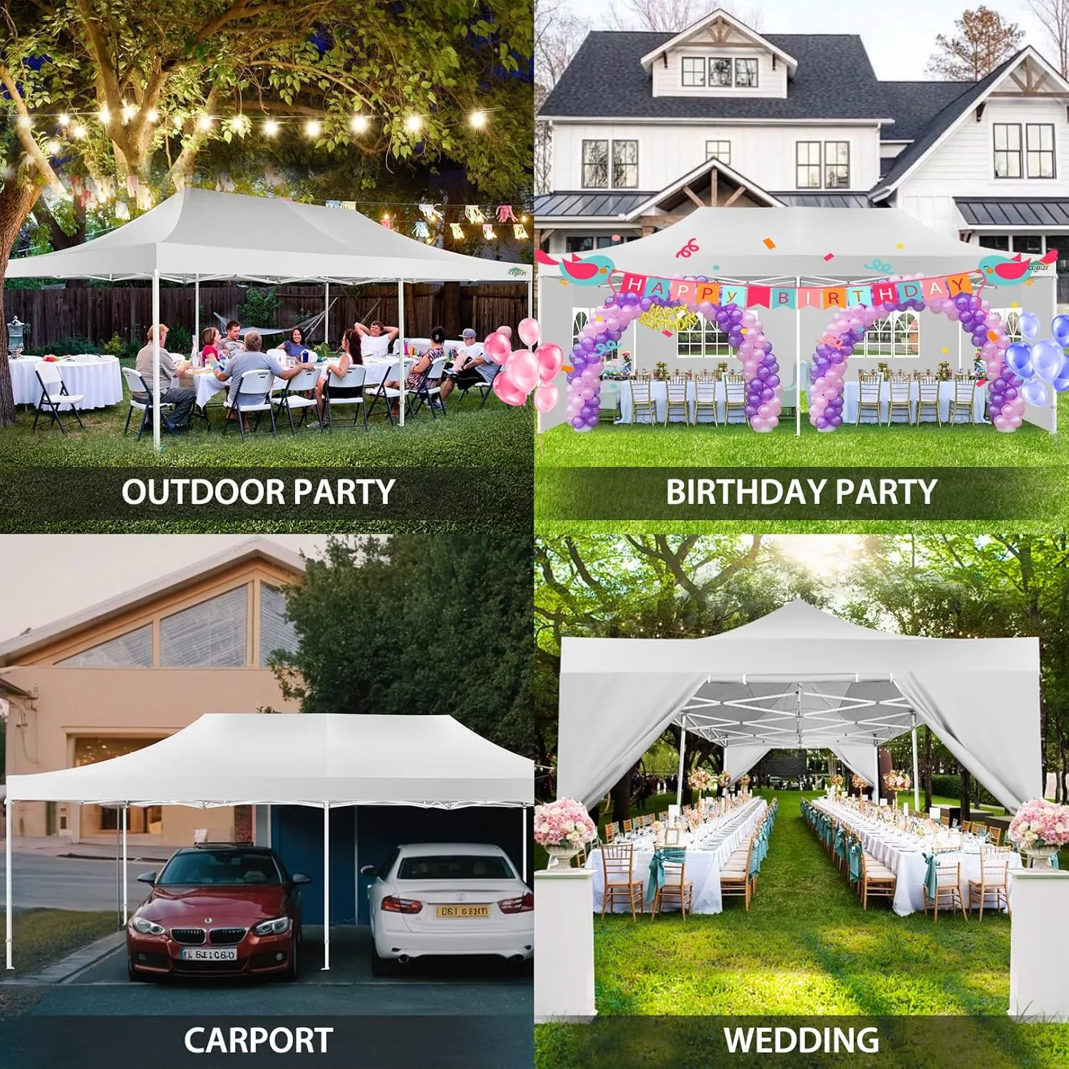 COBIZI 13x26 Pop Up Canopy with 6 Sidewall,Heavy Duty Canopy UPF 50  All Season Wind Waterproof Commercial Outdoor Wedding Party Tents for Parties Canopy Gazebo with Roller Bag(13 x 26 ft White)
