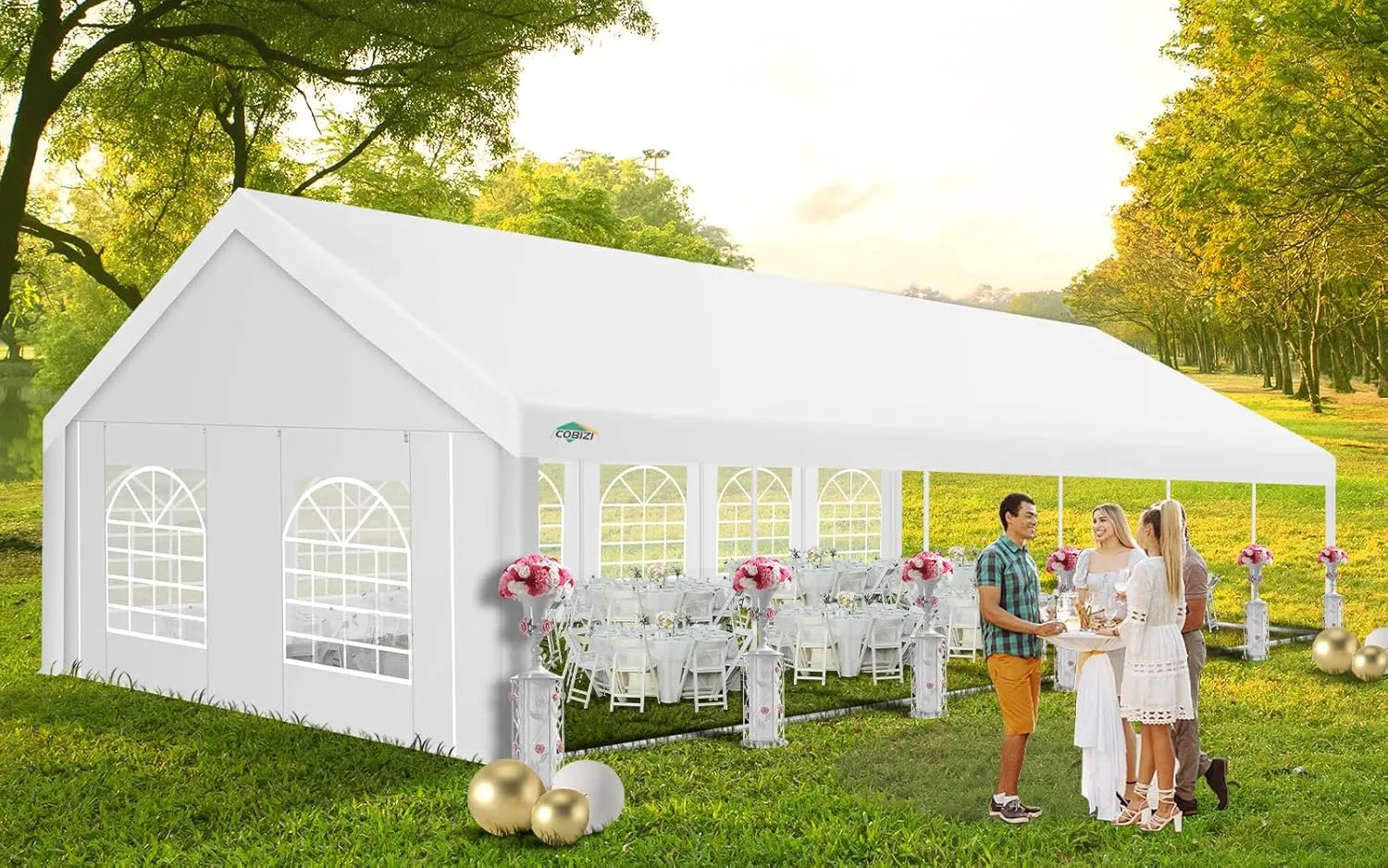 COBIZI 20x40 Party Tent Heavy Duty, Galvanized Wedding Tent, Event Shelter for Parties, Outdoor with Removable Sidewall & Built-in Sandbag, Carpas para Fiestas, Large Canopy, Waterproof, White