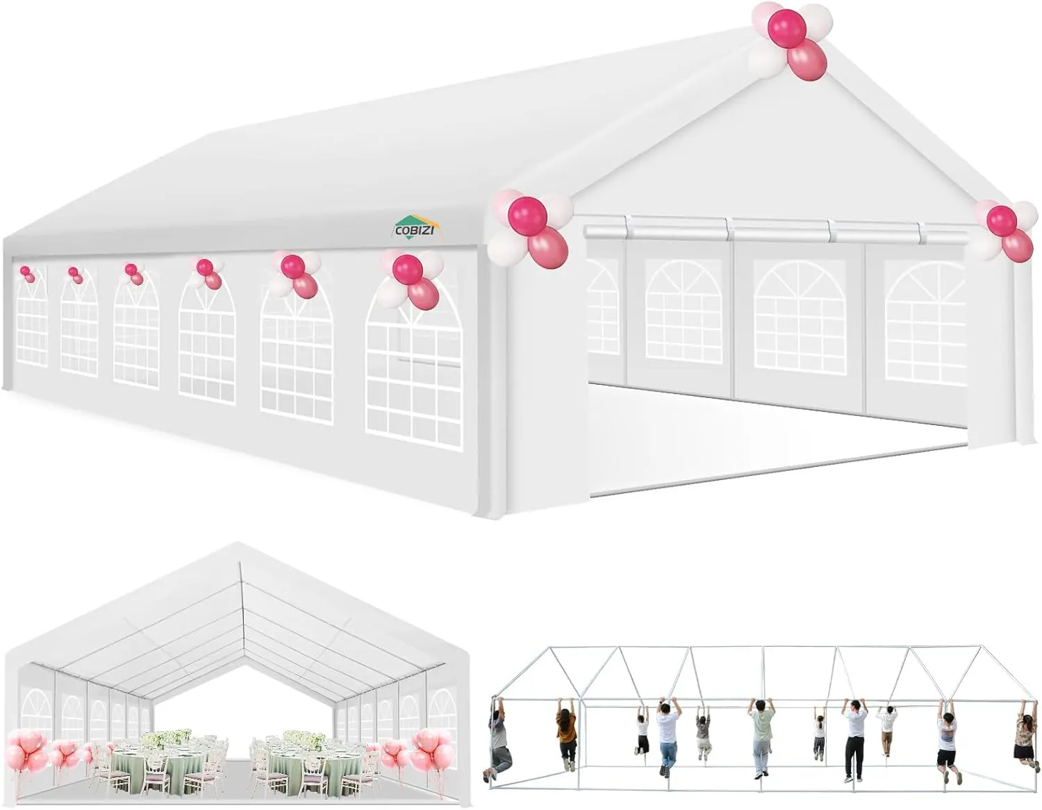 COBIZI 20x40 Party Tent Heavy Duty, Galvanized Wedding Tent, Event Shelter for Parties, Outdoor with Removable Sidewall & Built-in Sandbag, Carpas para Fiestas, Large Canopy, Waterproof, White