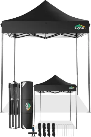 COBIZI 6.6x6.6 Pop Up Canopy Without Sidewall,Heavy Duty Canopy UPF 50  All Season Wind Waterproof Commercial Outdoor Party Tents for Parties Canopy Gazebo with Storage Bag(6.6 x 6.6 ft Black)
