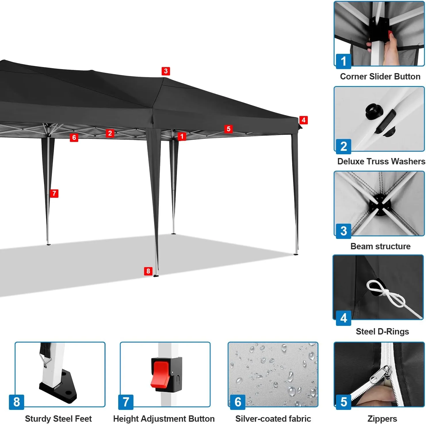 COBIZI Canopy 10x20 Pop Up Canopy Tent 10x20ft Waterproof Party Tent Ez Up Canopy Tents for Parties Wedding Outdoor Commercial Event Gazebo Portable Instant Tent for Backyard Camping Carport