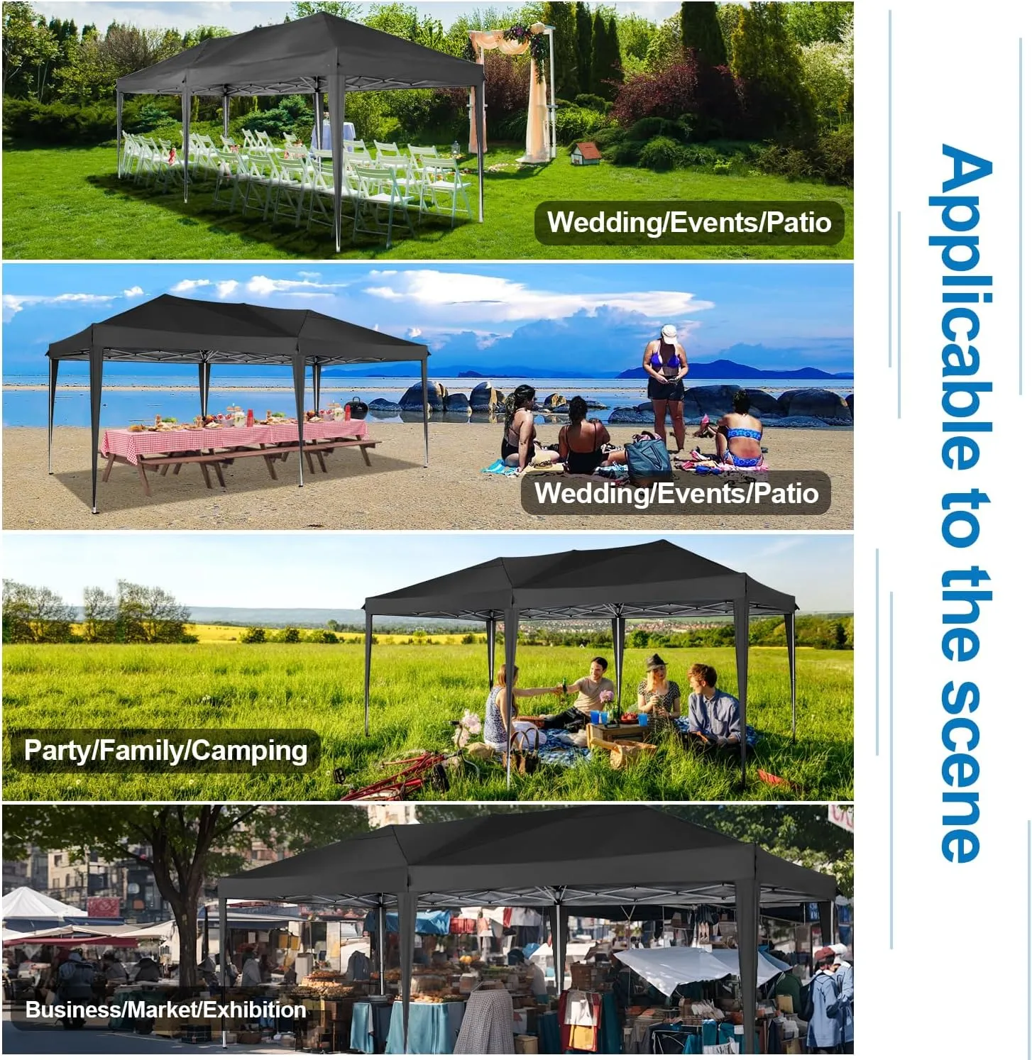 COBIZI Canopy 10x20 Pop Up Canopy Tent 10x20ft Waterproof Party Tent Ez Up Canopy Tents for Parties Wedding Outdoor Commercial Event Gazebo Portable Instant Tent for Backyard Camping Carport