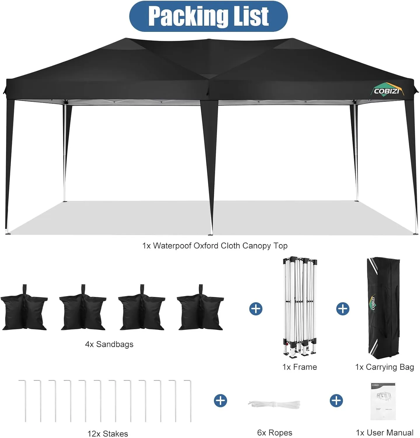 COBIZI Canopy 10x20 Pop Up Canopy Tent 10x20ft Waterproof Party Tent Ez Up Canopy Tents for Parties Wedding Outdoor Commercial Event Gazebo Portable Instant Tent for Backyard Camping Carport