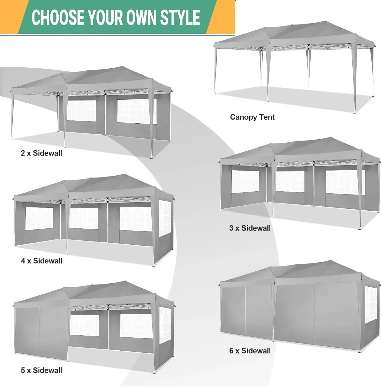 COBIZI Canopy 10x20 Pop Up Canopy Tent with 6 Sidewalls Easy Pop Up Tent 10x20 Waterproof Commercial Instant Shelter UPF 50  Portable Gazebo Wedding Tents for Parties Carport Vender Events