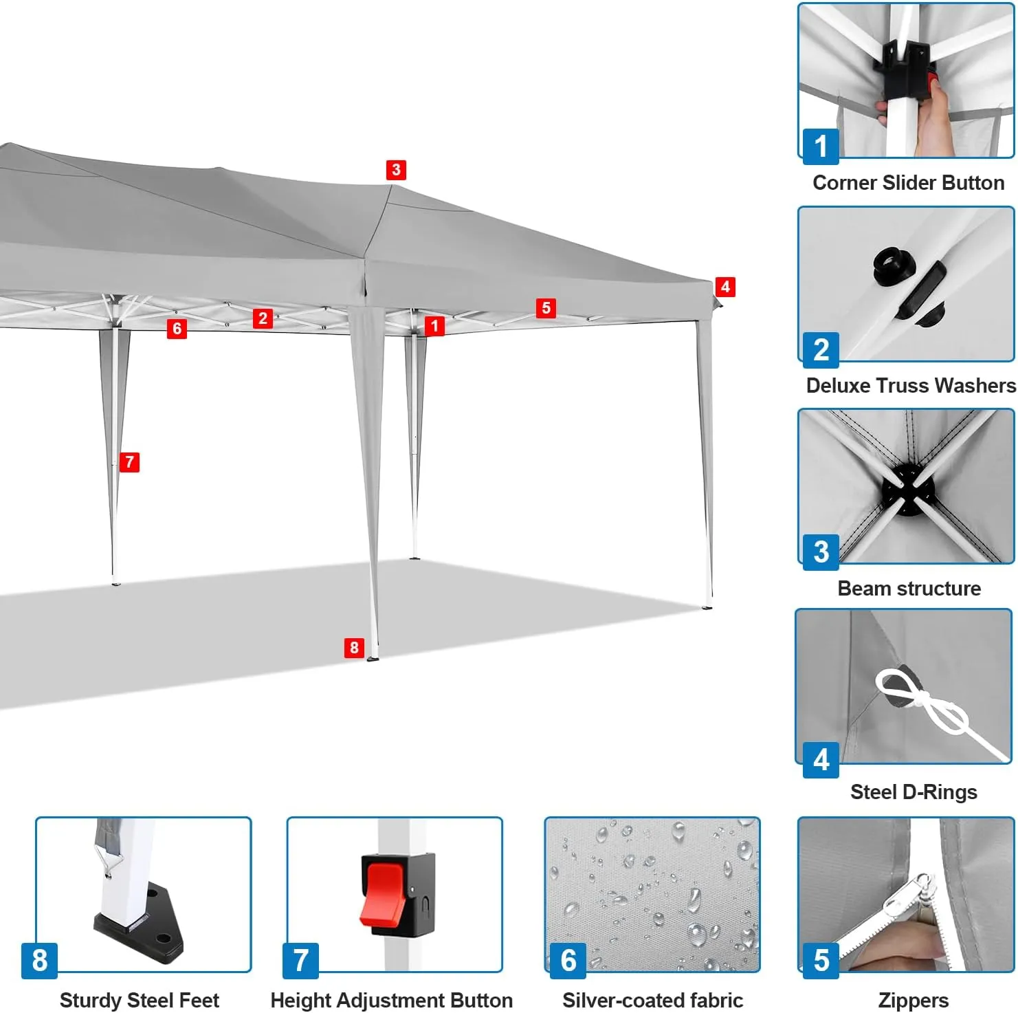 COBIZI Canopy 10x20 Pop Up Canopy Tent with 6 Sidewalls Easy Pop Up Tent 10x20 Waterproof Commercial Instant Shelter UPF 50  Portable Gazebo Wedding Tents for Parties Carport Vender Events