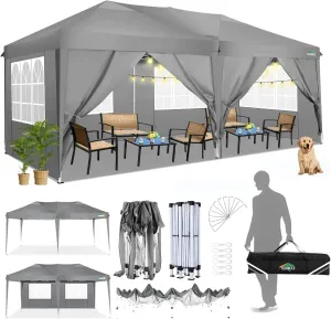 COBIZI Canopy 10x20 Pop Up Canopy Tent with 6 Sidewalls Easy Pop Up Tent 10x20 Waterproof Commercial Instant Shelter UPF 50  Portable Gazebo Wedding Tents for Parties Carport Vender Events