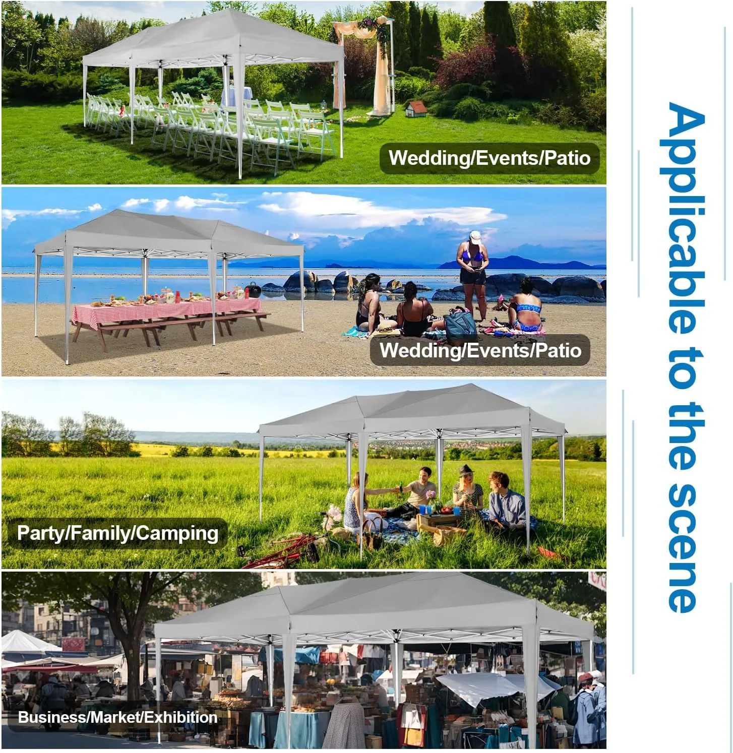 COBIZI Canopy 10x20 Pop Up Canopy Tent with 6 Sidewalls Easy Pop Up Tent 10x20 Waterproof Commercial Instant Shelter UPF 50  Portable Gazebo Wedding Tents for Parties Carport Vender Events
