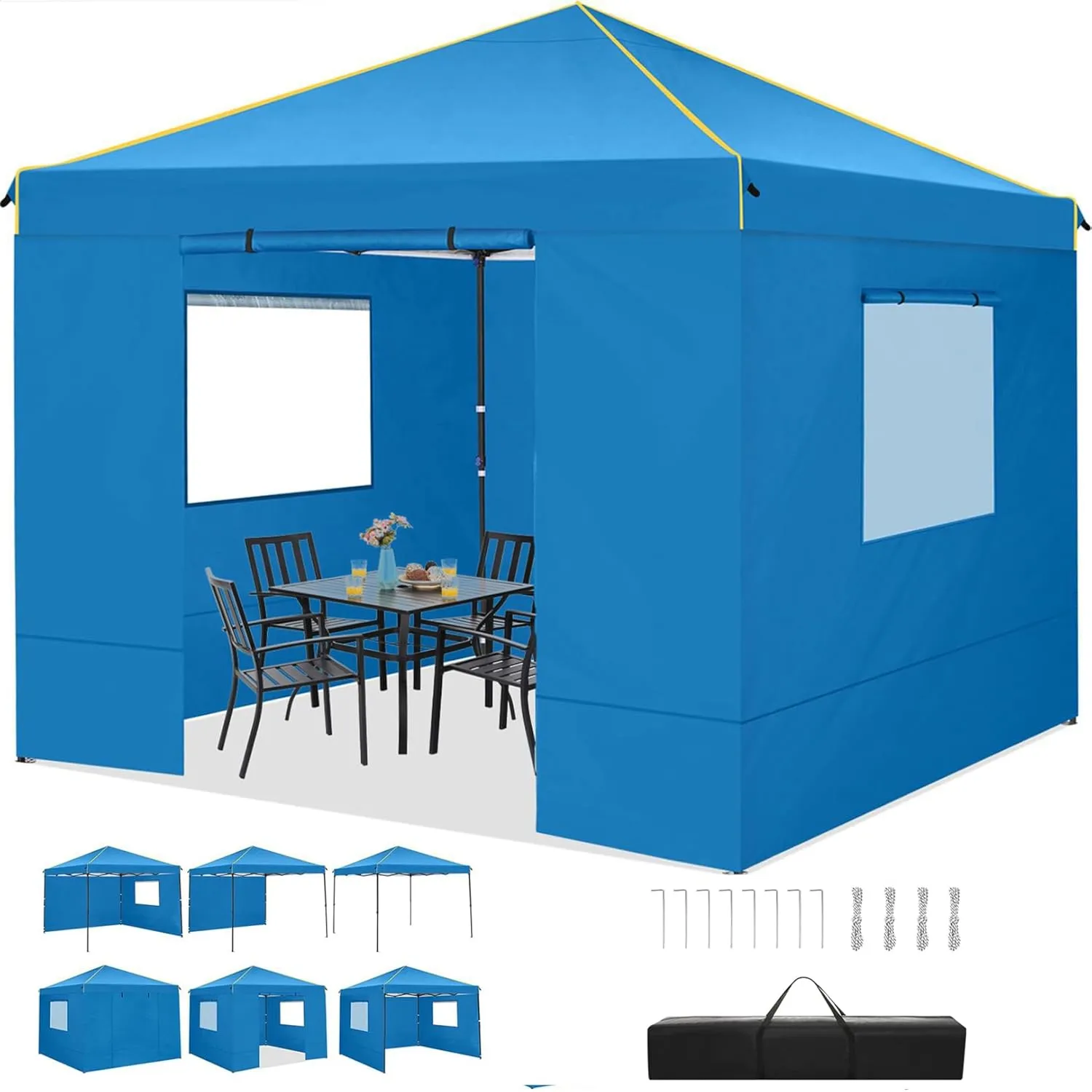 COBIZI Canopy Tent, 10x10 Pop Up Canopy Tent with Sidewalls and Roll-up Ventilated Windows with Mosquito net, Ez Outdoor Commercial Instant Gazebo Tent for Party Waterproof with Carrybag