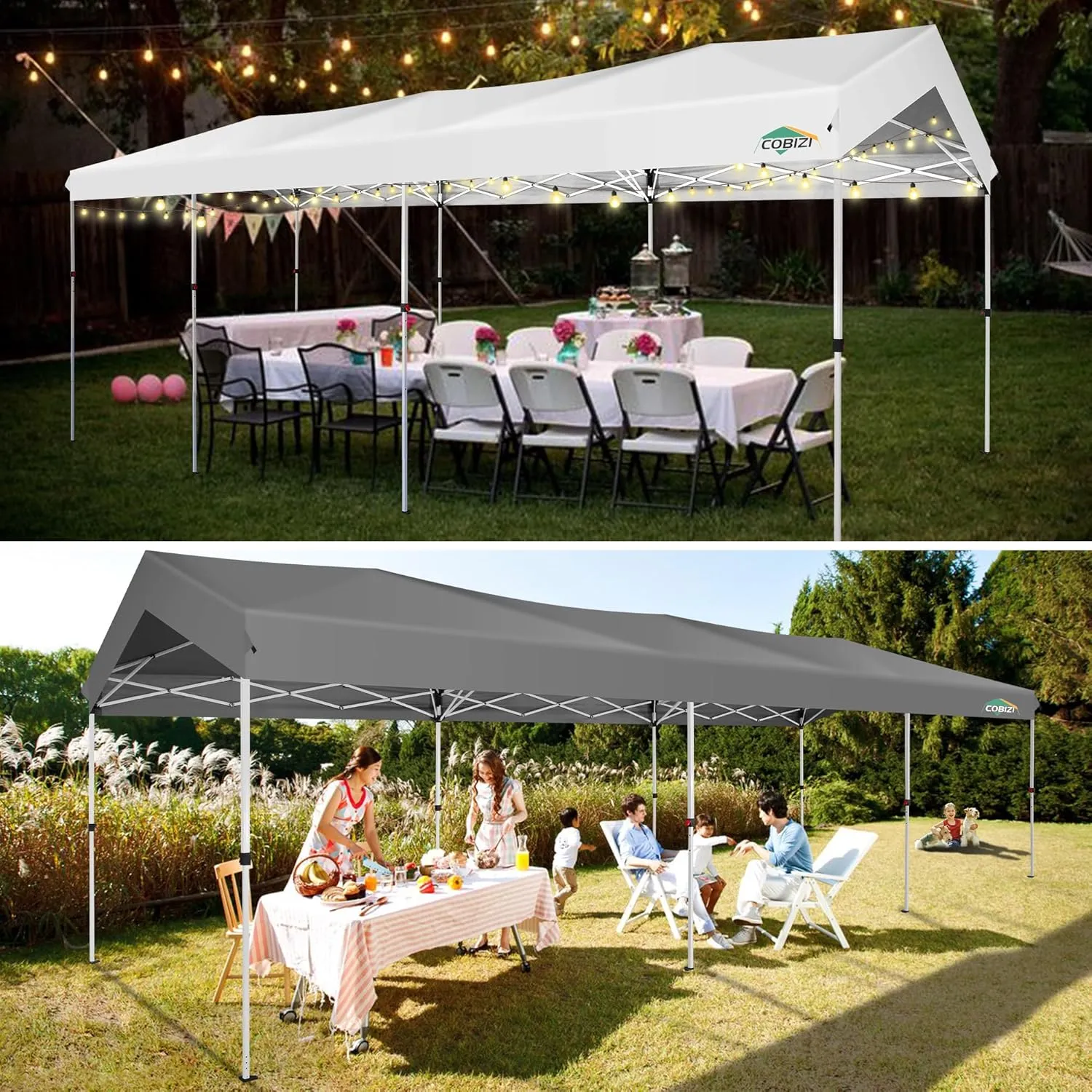 COBIZI Carport 10x30 Pop Up Canopy Car Tent with One Push Center Lock, Outdoor Portable Garage Tents for Parties UPF50  Waterproof All-Season Car Canopy with Wheeled Bag,3 Sidewalls, Adjustable Height