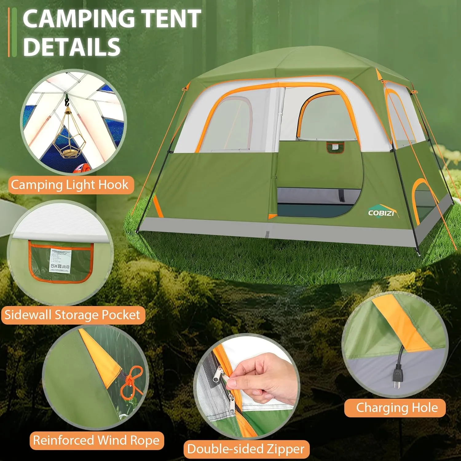COBIZI Tents for Camping 4/6 Person Camping Tent with Rainfly and Screen, Easy Setup Lightweight Portable Waterproof Outdoor Tent with Carry Bag for Backpacking, Hiking, Family Travel