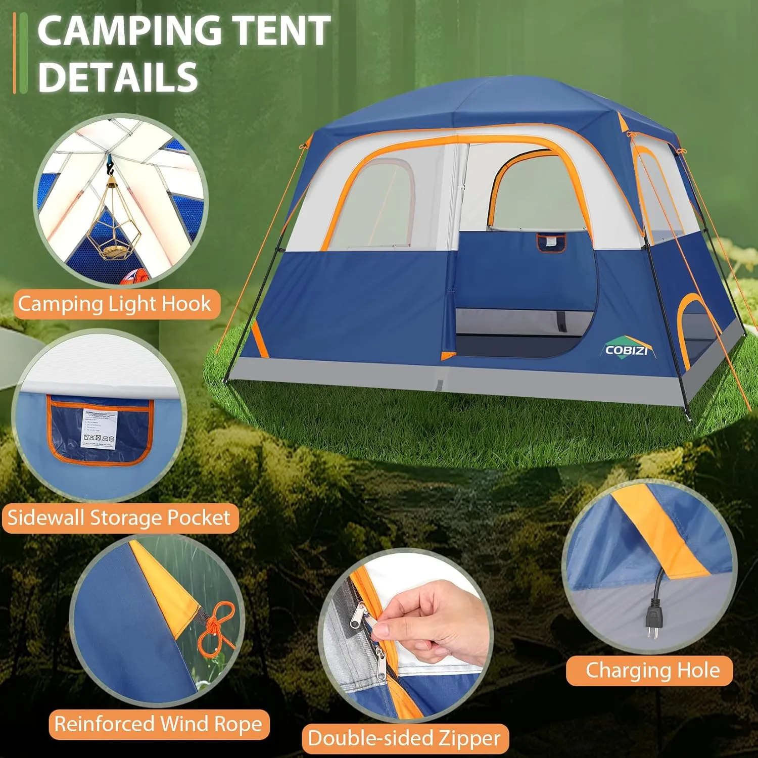 COBIZI Tents for Camping 4/6 Person Camping Tent with Rainfly and Screen, Easy Setup Lightweight Portable Waterproof Outdoor Tent with Carry Bag for Backpacking, Hiking, Family Travel