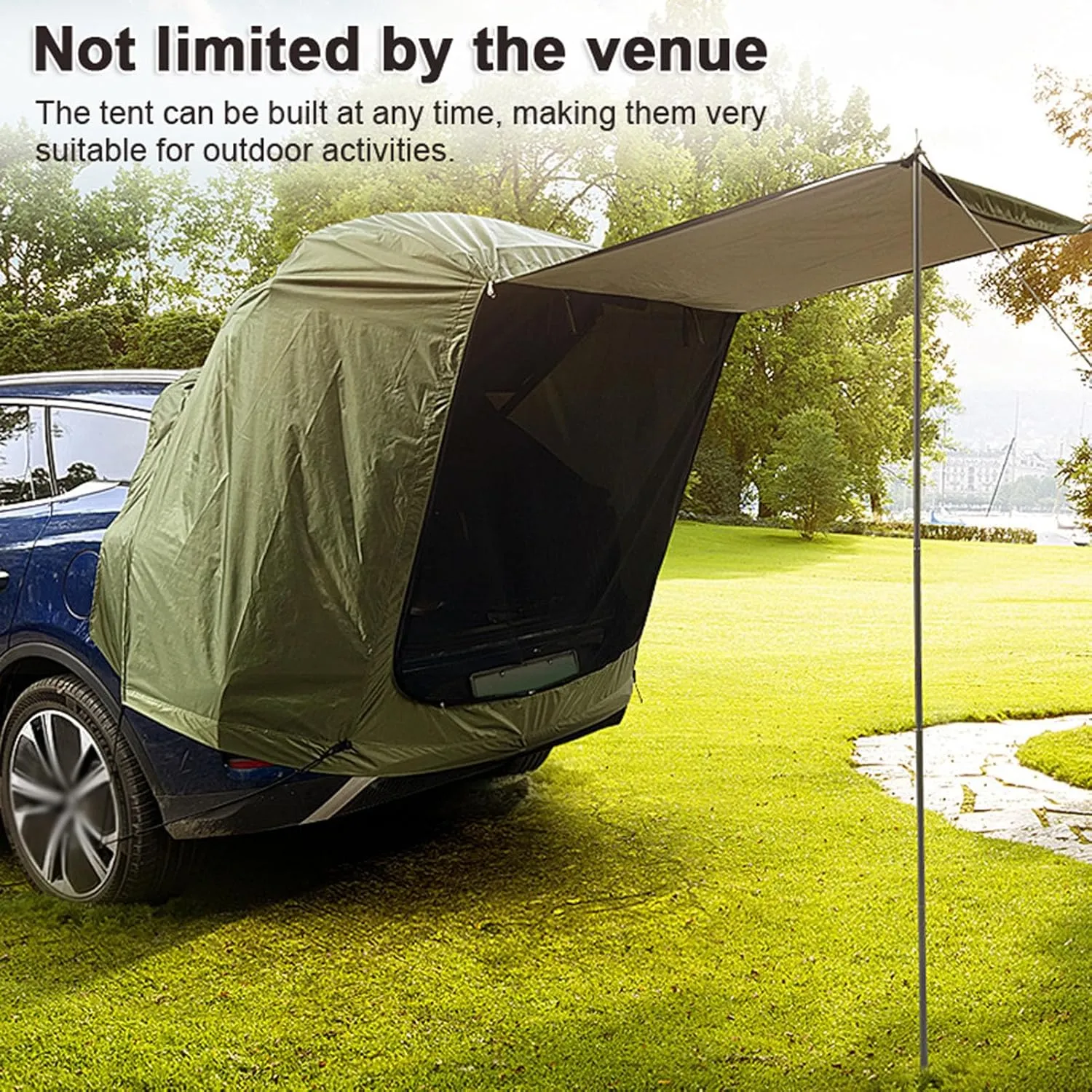 Cocoarm SUV Car Tent Tailgate Shade Awning Tent Car Tailgate Canopy Shade Tent Sunshine Proof Rain Proof Car Rear Tent with Canopy Camping, Quick Setup Outdoor Tailgate Tent (Army Green)