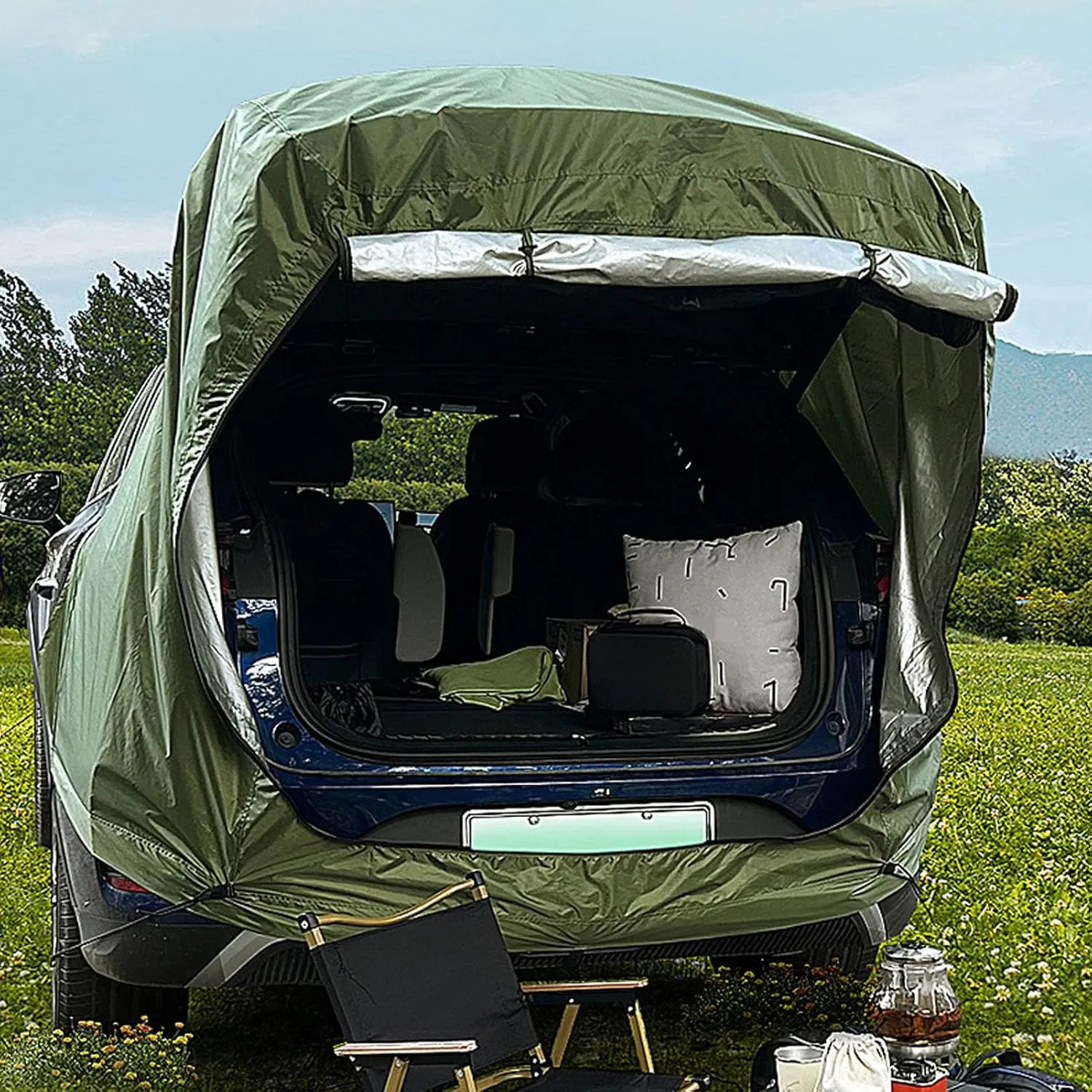 Cocoarm SUV Car Tent Tailgate Shade Awning Tent Car Tailgate Canopy Shade Tent Sunshine Proof Rain Proof Car Rear Tent with Canopy Camping, Quick Setup Outdoor Tailgate Tent (Army Green)