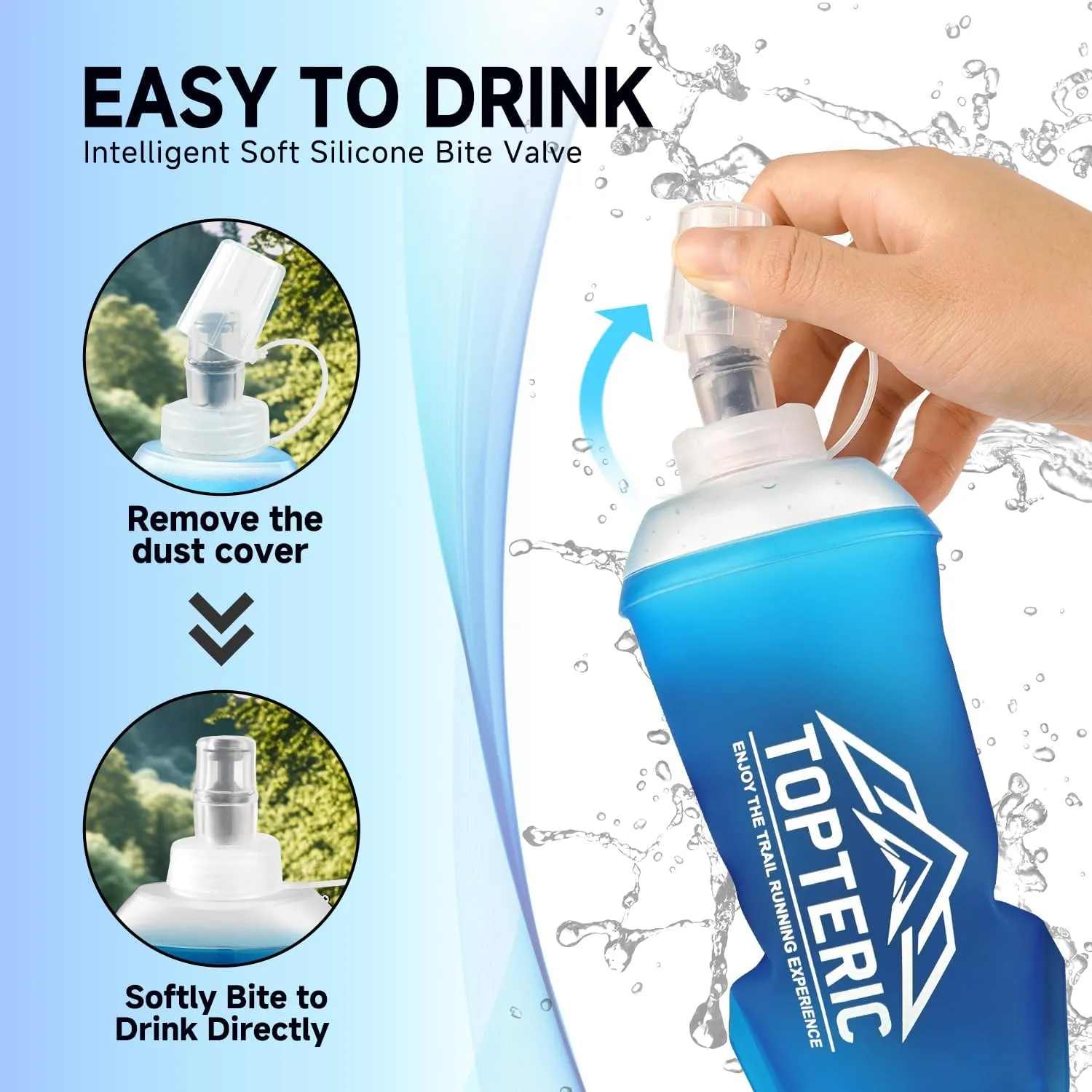 Collapsible Soft Flask Water Bottle, TPU Soft Folding Flexible Water Bottles for Hydration Pack/Running Vest, BPA/PVC Free, Ideal for Running Hiking Cycling Climbing (500ml-2 Pack)