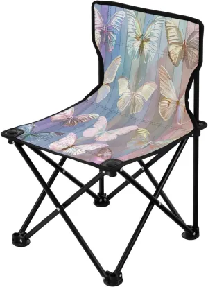 Colorful Butterfly Portable Outdoor Folding Chair Anti-Slip Padded Oxford Cloth Stool Camping Chair Small for Beach Hiking Fishing Gardening Quad Camp Chair