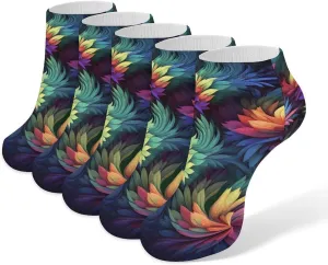 Colorful Flower Ankle Socks for Men & Women, 5 Pairs Breathable Soft Low Cut Socks, Stretch Sweat Wicking Sox