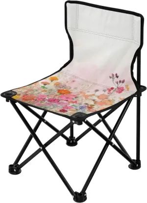 Colorful Flowers Portable Outdoor Folding Chair Anti-Slip Padded Oxford Cloth Stool Camping Chair Small for Beach Hiking Fishing Gardening Quad Camp Chair