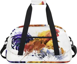 Colorful Rooster Gym Duffel Bag for Men Women Oil Painting Sports Tote Bag with Adjustable Shoulder Strap for Dance Gymnastics Traveling Outdoor Camping Overnight Stay