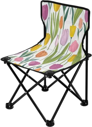 Colorful Tulips Portable Outdoor Folding Chair Anti-Slip Padded Oxford Cloth Stool Camping Chair Small for Beach Hiking Fishing Gardening Quad Camp Chair