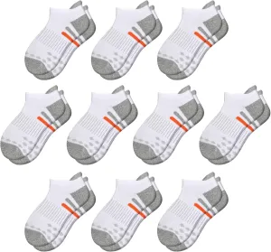 Comfoex 10 Pairs Boys Socks Ankle Athletic Socks For Big Little Kids Cotton Half Cushioned Socks