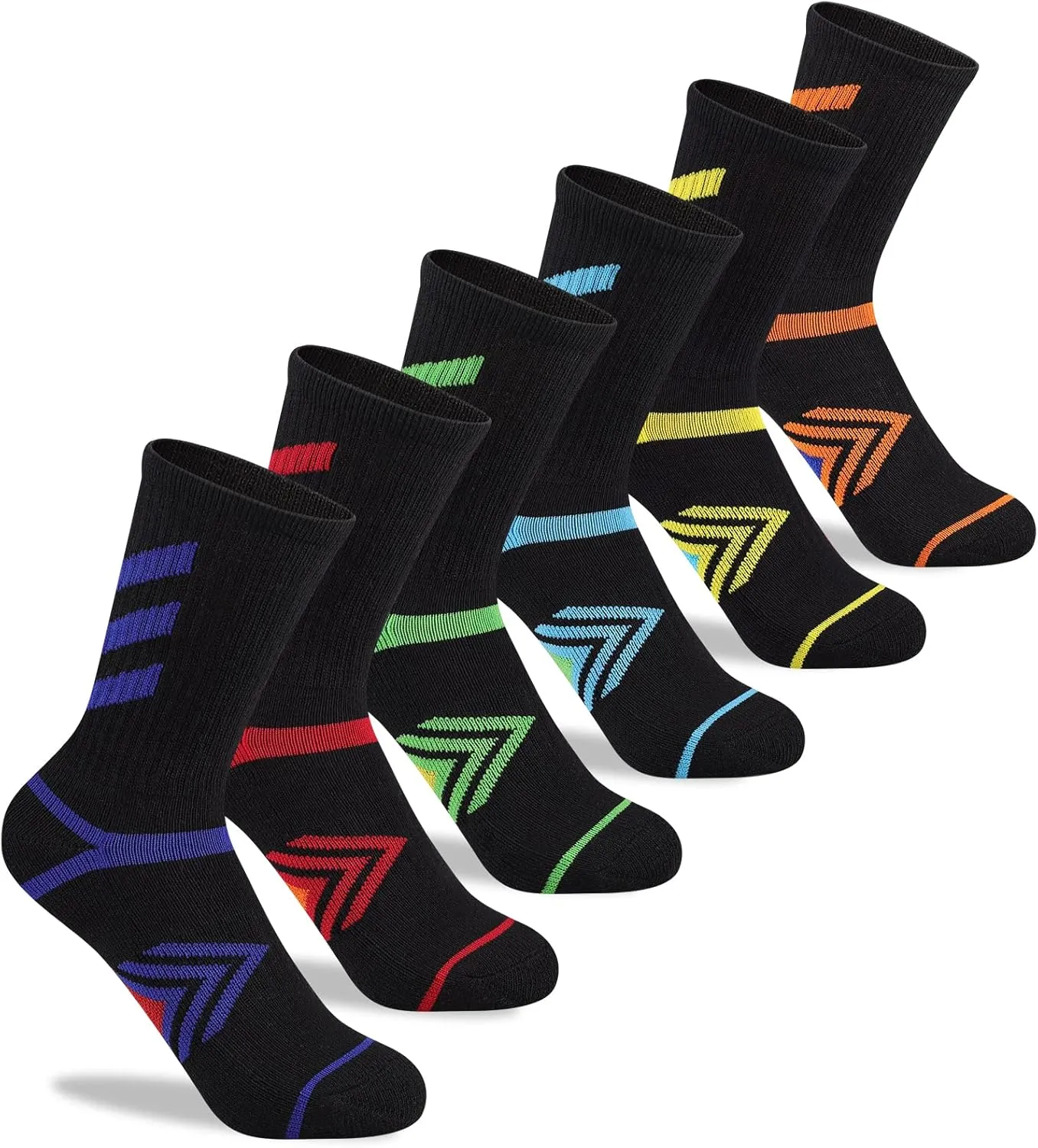 Comfoex Boys Crew Socks Athletic Long Cotton Socks For Kids Half Cushioned Calf Sports Socks 6 Pairs