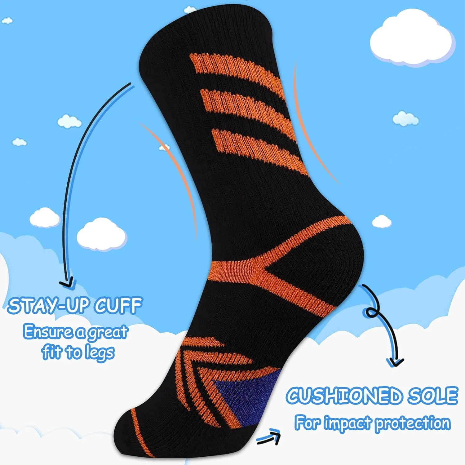 Comfoex Boys Crew Socks Athletic Long Cotton Socks For Kids Half Cushioned Calf Sports Socks 6 Pairs