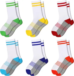Comfoex Boys Crew Socks Half Cushioned Athletic Socks Cotton Calf Socks For Big Little Kids 6 Pairs